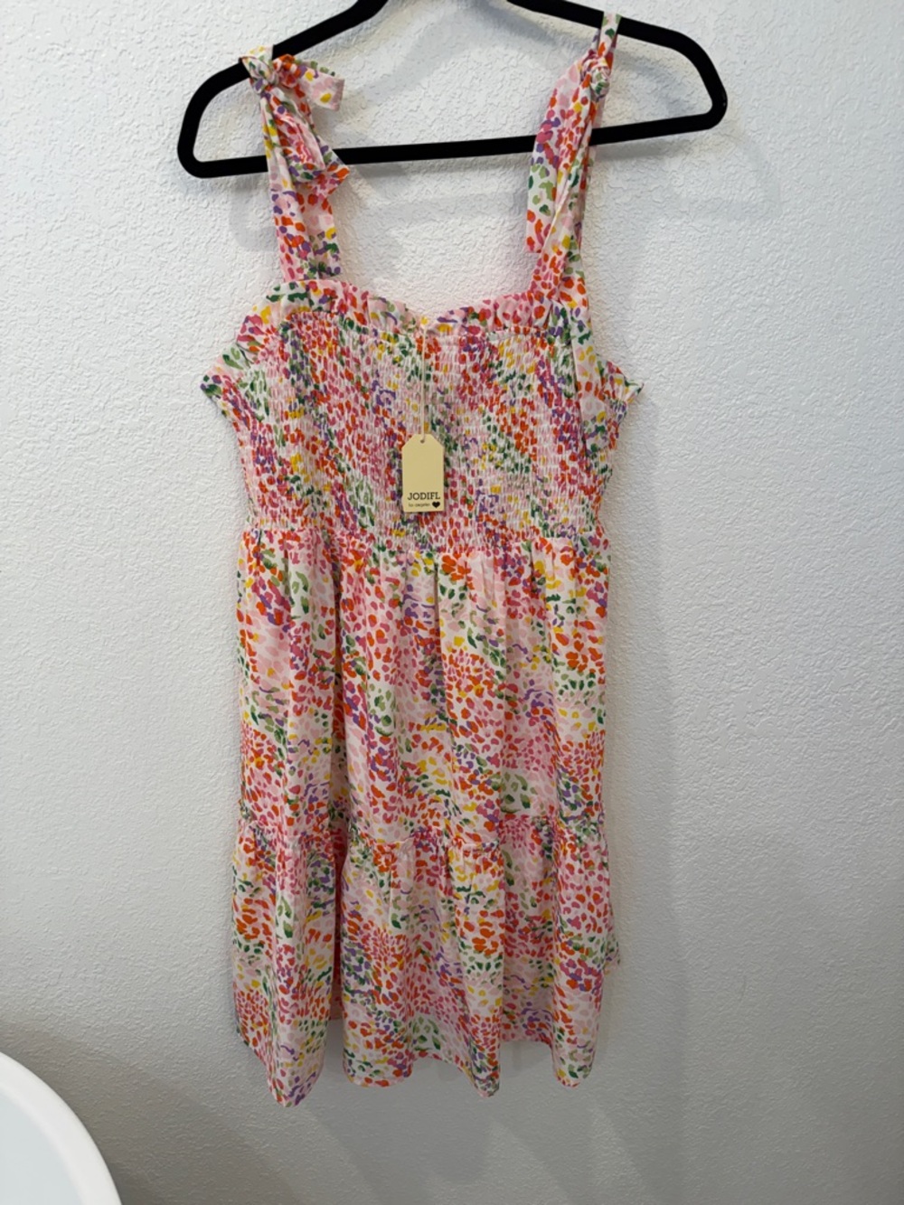 JODIFL Pink Multi Floral Smocked Tie-Shoulder Dress